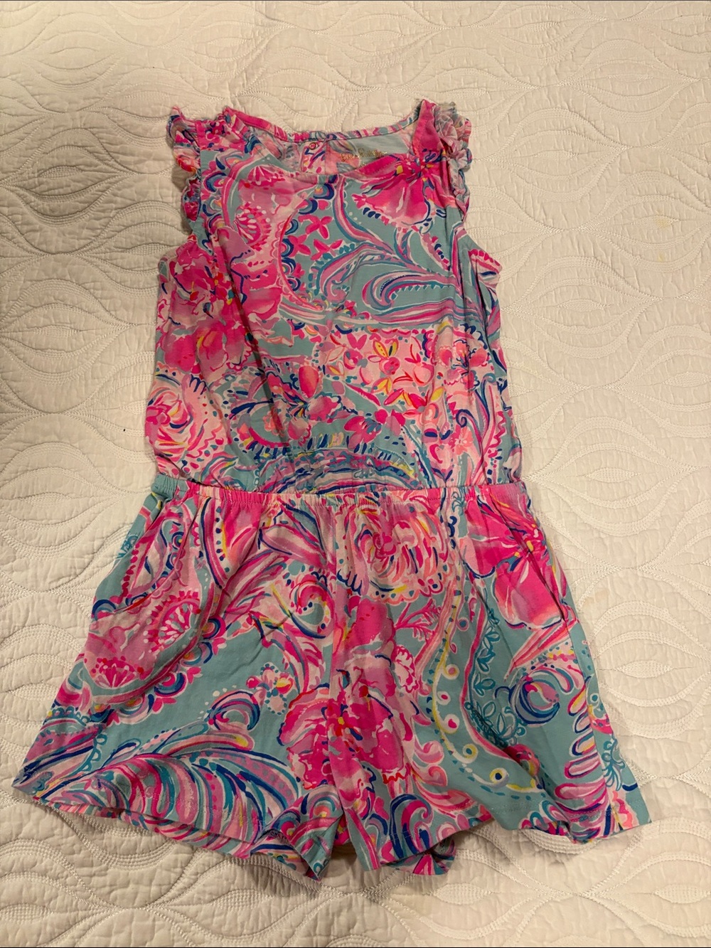 Lilly Pulitzer Girls Pink & Teal Romper